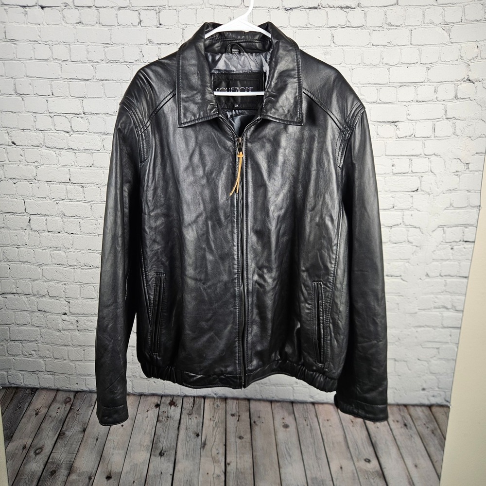 Collezione SA Mens Black Genuine Leather Bomber Jacket 2X Full Zip Lined Coat